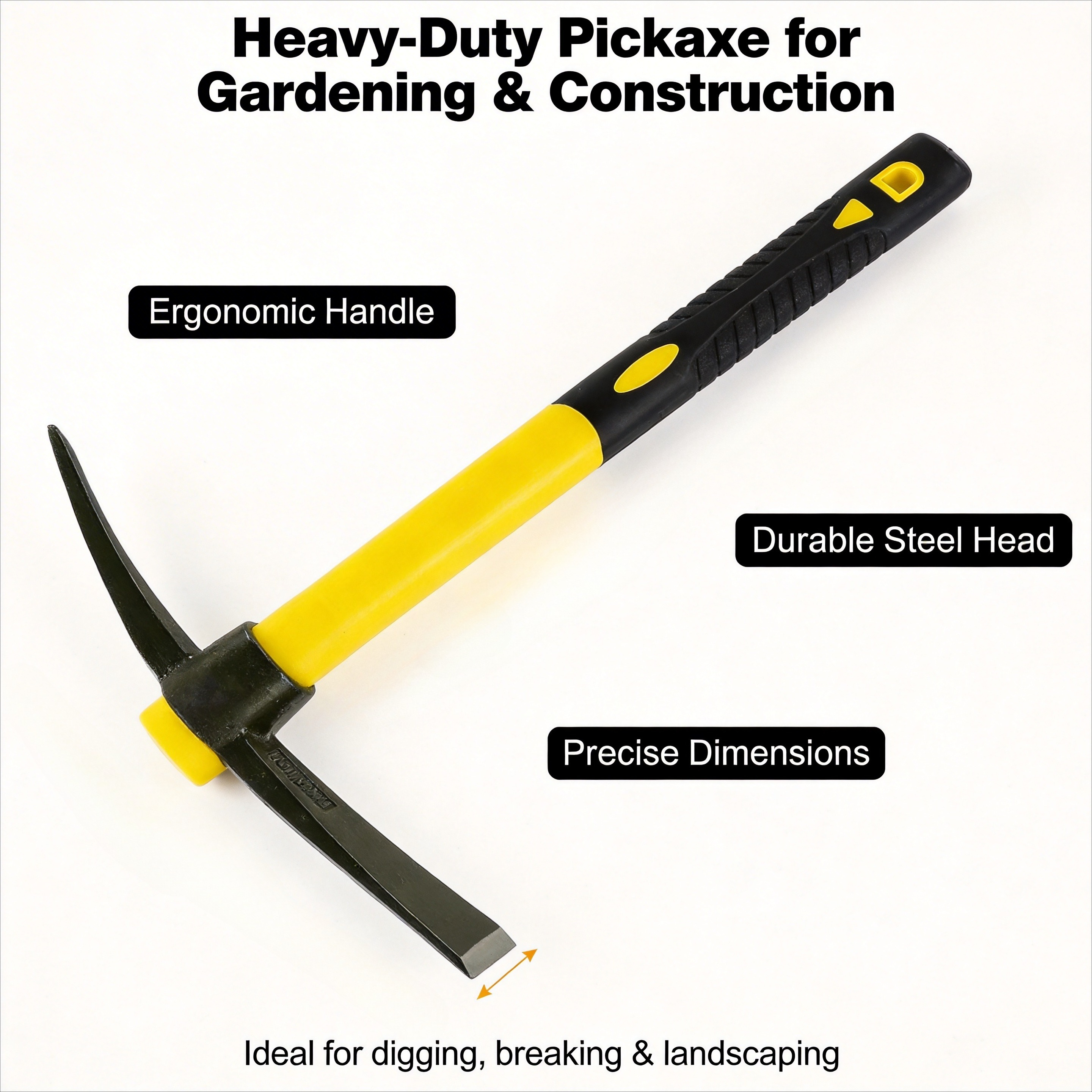 Gardening Tools Yellow - 1-Piece 15-Inch Mattock Hoe Set with